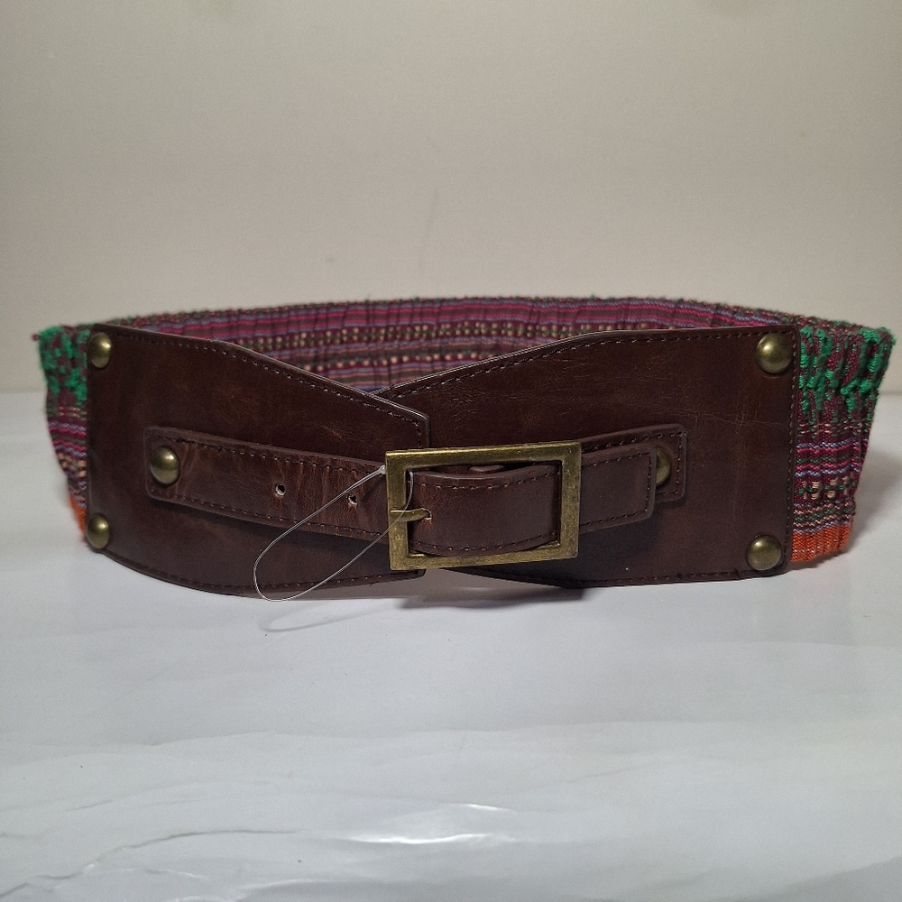 Ardene Boho Woven Elastic Cinch Waist Belt Brown S/M